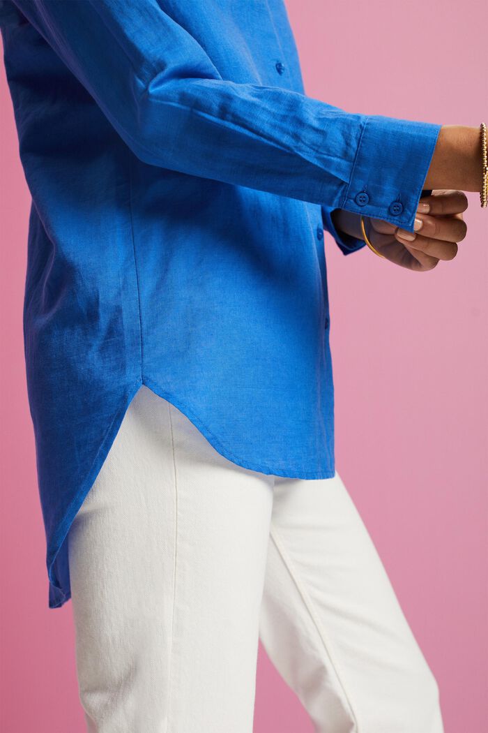 Linen-Cotton Blend Shirt, BRIGHT BLUE, detail image number 2