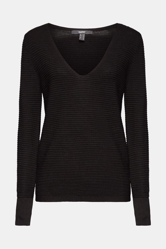 With lyocell TENCEL™: Ribbed jumper, BLACK, overview
