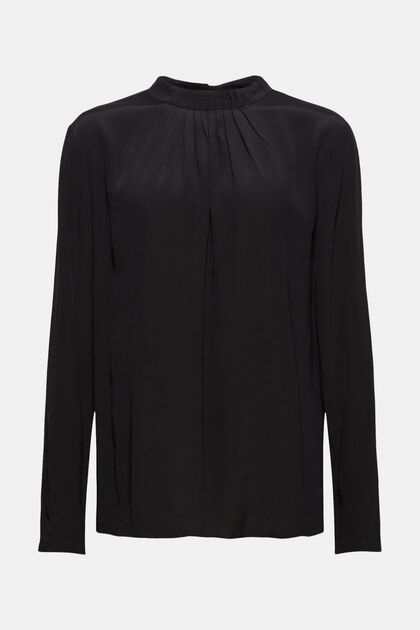 Pleat detail blouse containing LENZING™ ECOVERO™, BLACK, overview