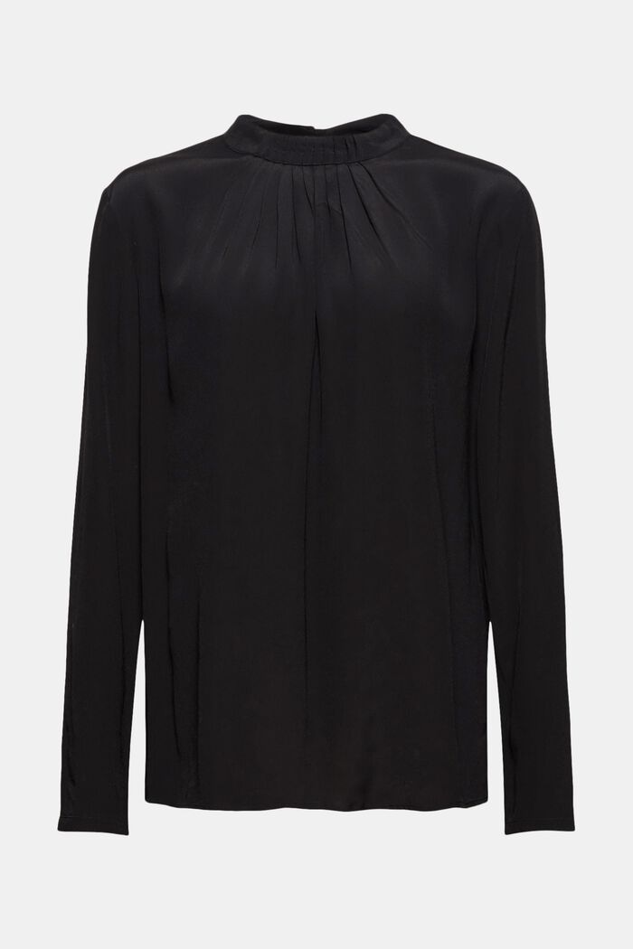 Pleat detail blouse containing LENZING™ ECOVERO™, BLACK, detail image number 0