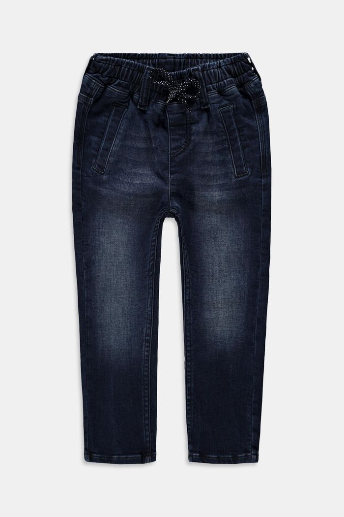 Jeans with elasticated waistband, BLUE DARK WASHED, overview