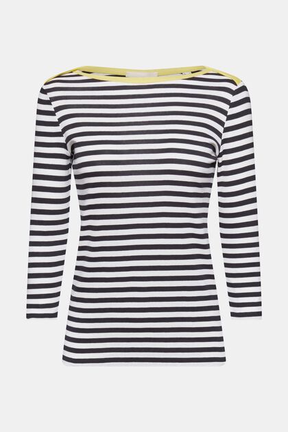 Striped boat neck shirt, NAVY BLUE, overview
