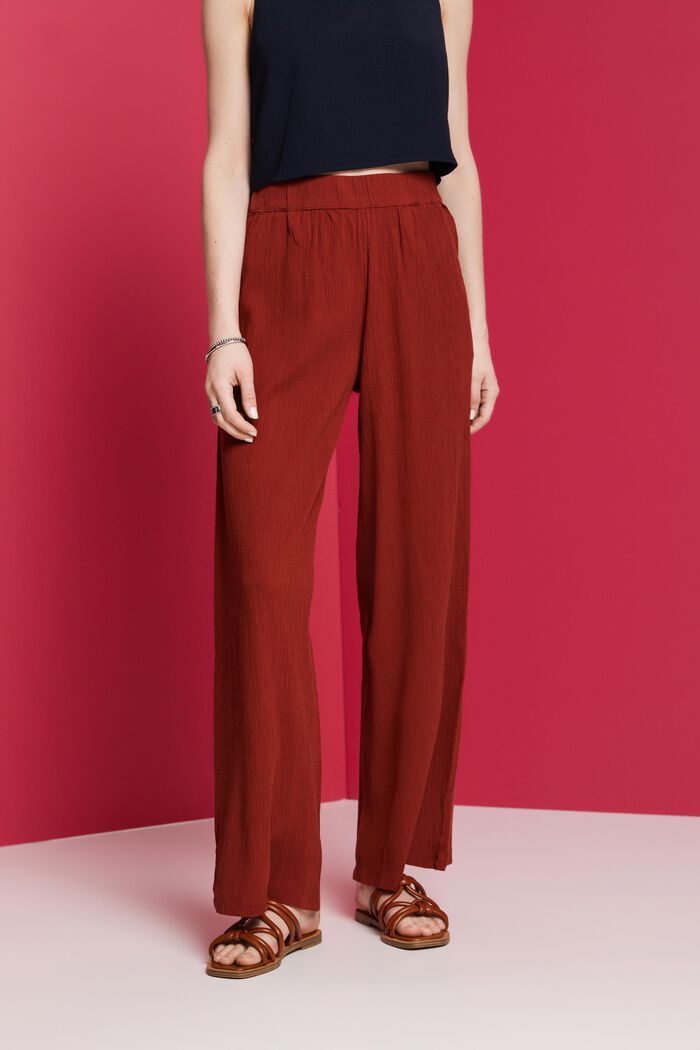 Crinkled wide leg pull-on trousers, TERRACOTTA, detail image number 0