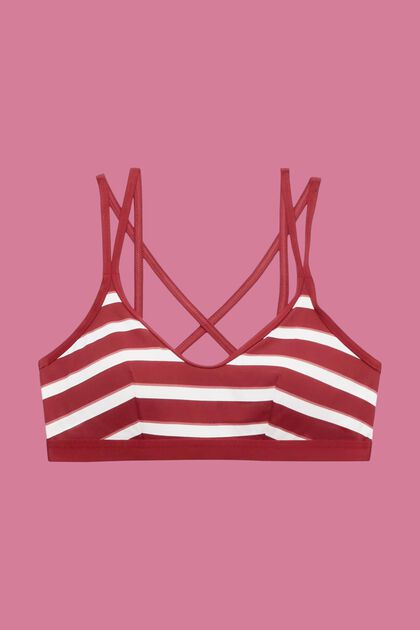 Padded bikini top with stripes & crossover straps