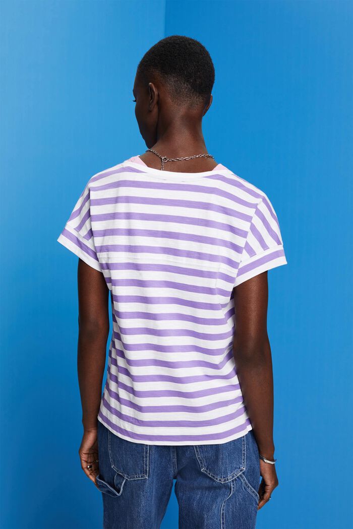 Striped v-neck cotton t-shirt, PURPLE, detail image number 3