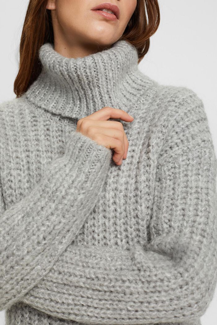Chunky roll neck jumper with alpaca and wool, LIGHT GREY, detail image number 2