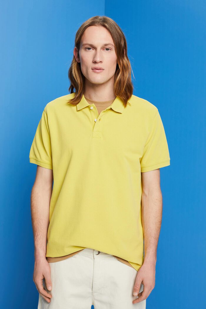 Stone-washed cotton pique polo shirt, DUSTY YELLOW, detail image number 0