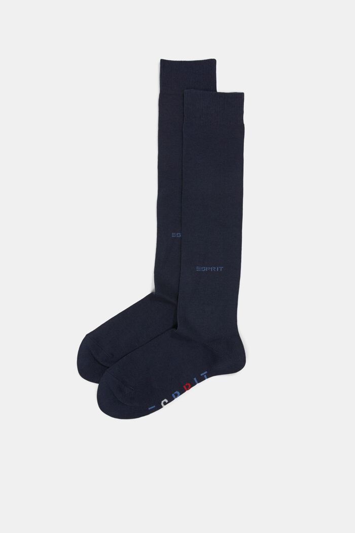 Double pack of knee-high socks with a logo, NAVY, detail image number 0