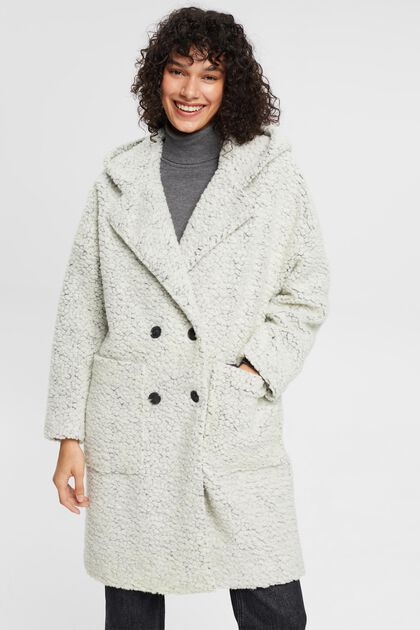 Wool blend teddy coat with hood