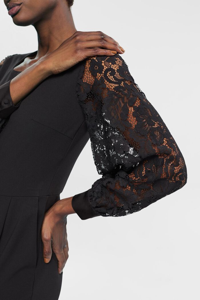 Jumpsuit with lace sleeves, BLACK, detail image number 2