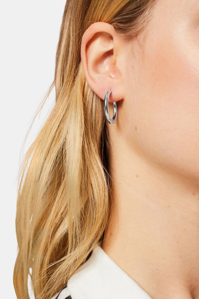 Small hoop earrings, stainless steel, SILVER, detail image number 2