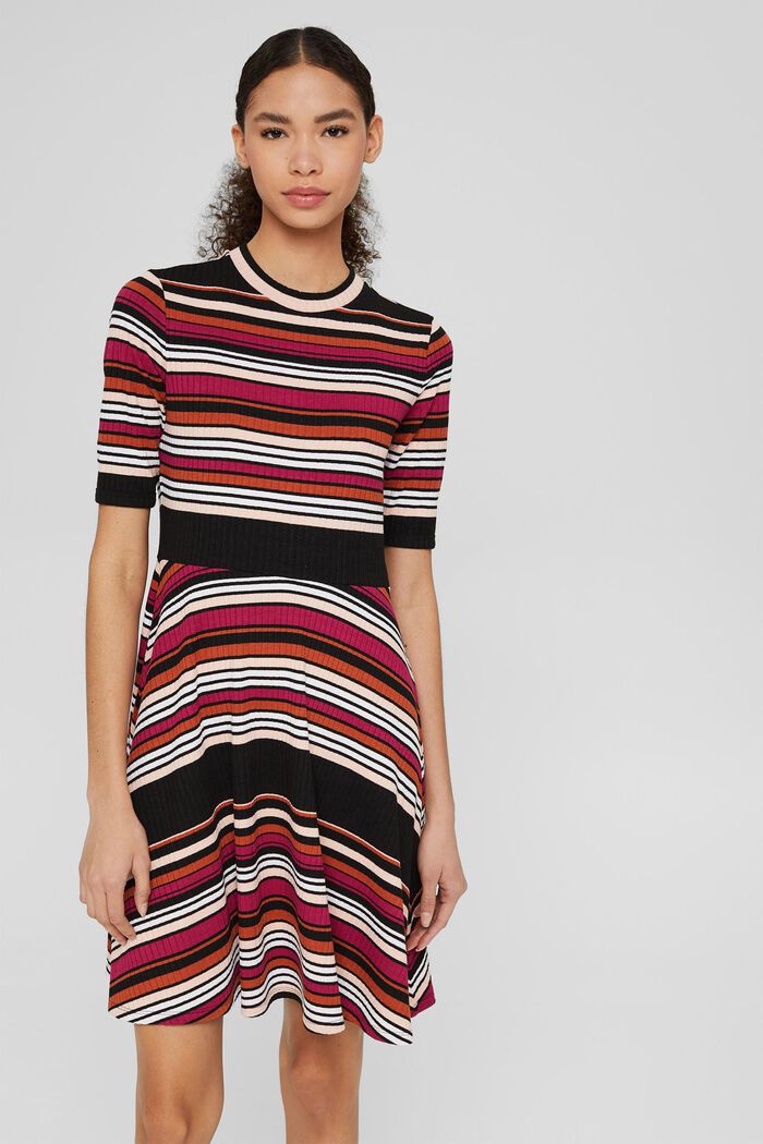 Ribbed jersey dress with stripes