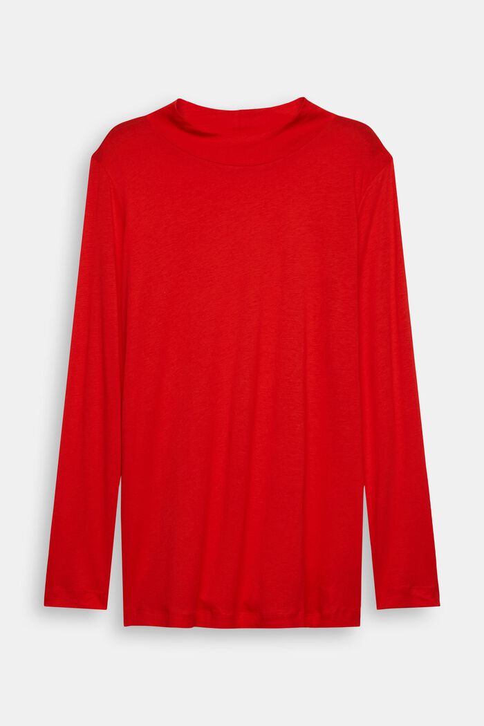 CURVY long sleeve top with stand-up collar, RED, detail image number 1