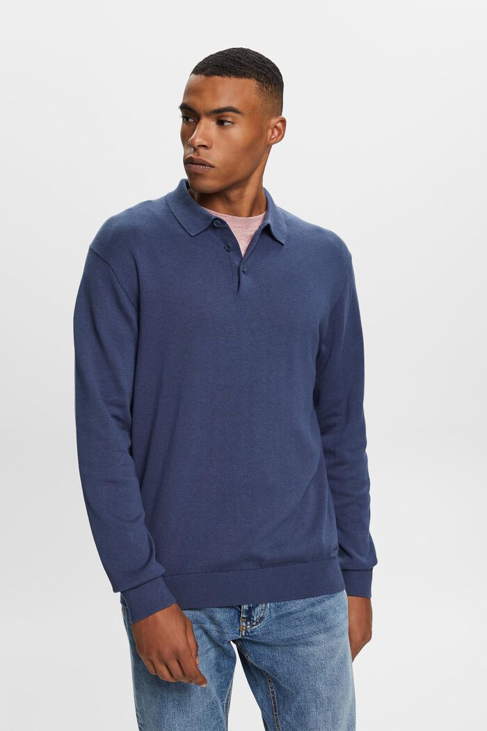 Knit jumper with a polo collar, TENCEL™, GREY BLUE, detail image number 0