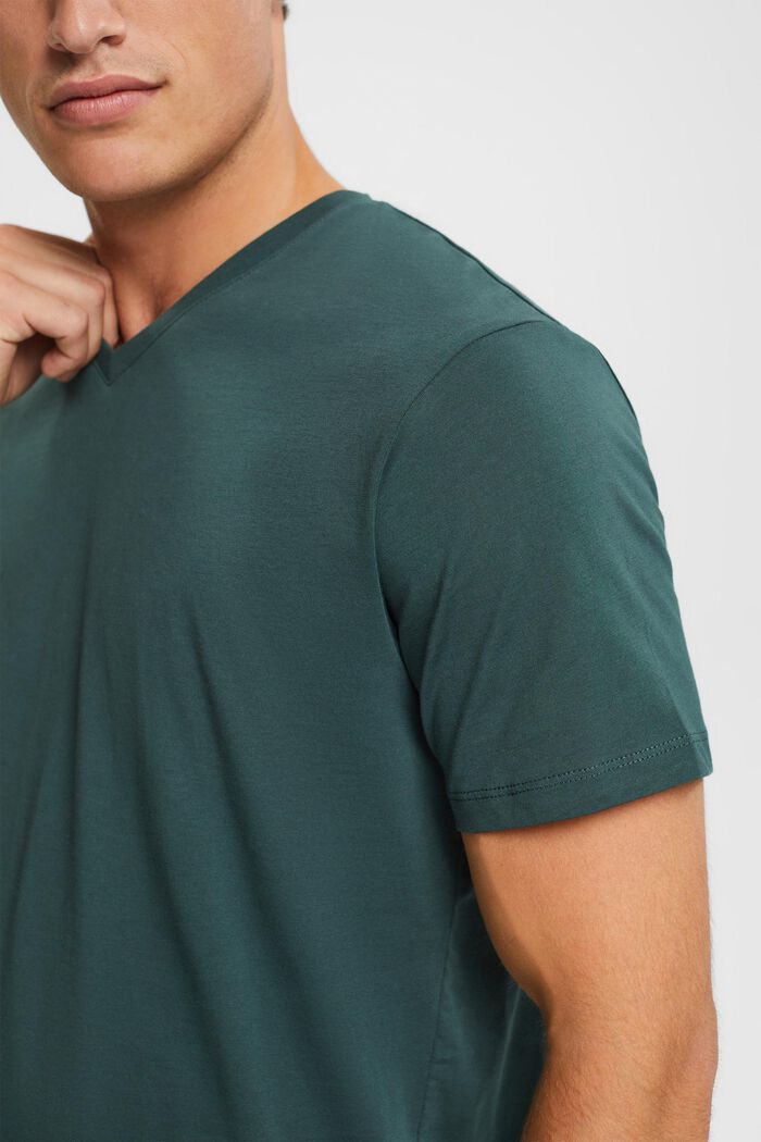 V-neck t-shirt of sustainable cotton, TEAL BLUE, detail image number 0