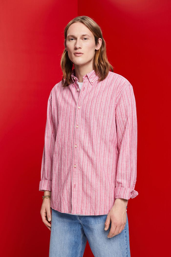 Striped shirt with linen, DARK PINK, detail image number 0