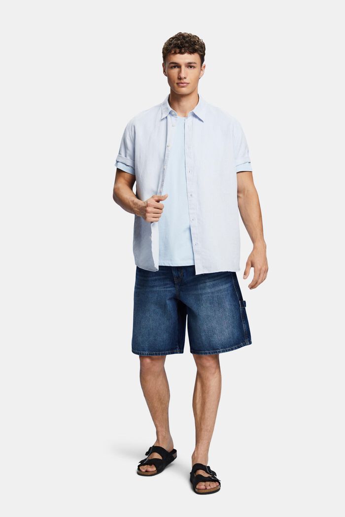 Linen and cotton blend short-sleeved shirt, LIGHT BLUE, detail image number 1