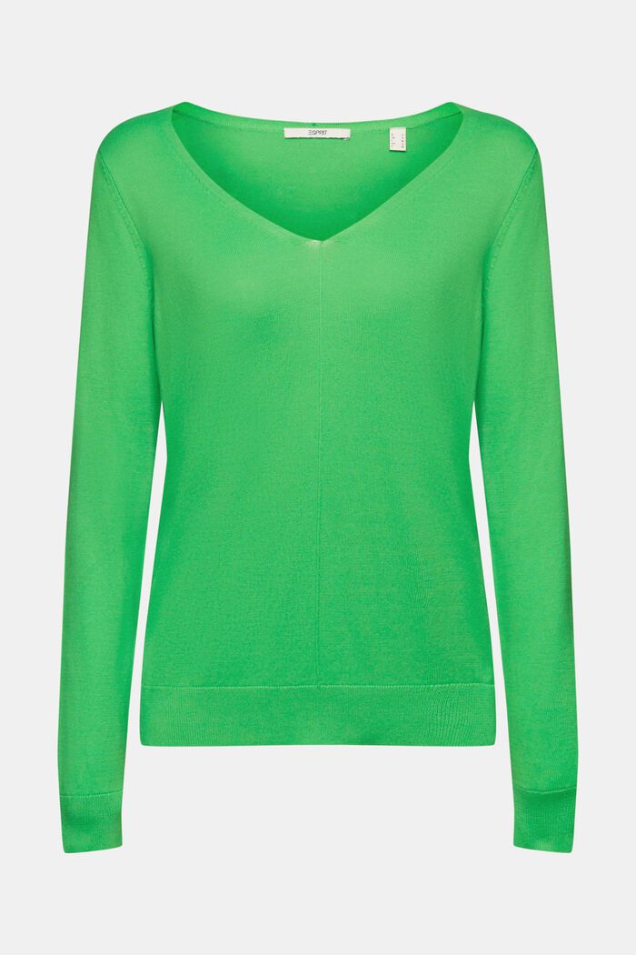 V-necked cotton jumper, GREEN, detail image number 5