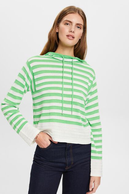 Striped knit hoodie with linen