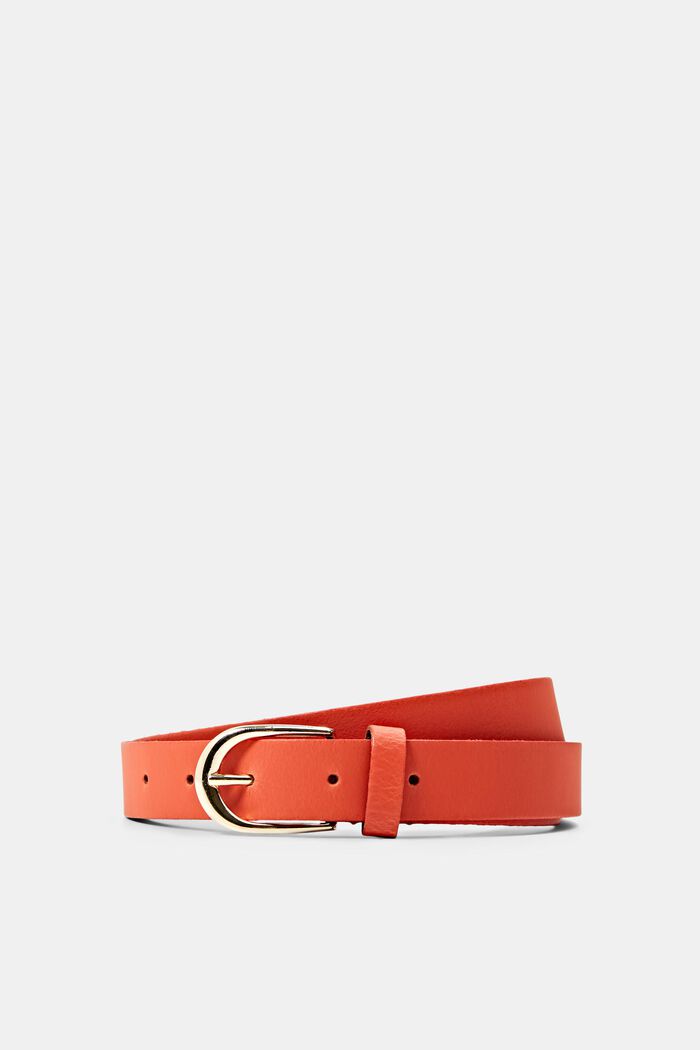 Narrow leather belt, CORAL RED, detail image number 2