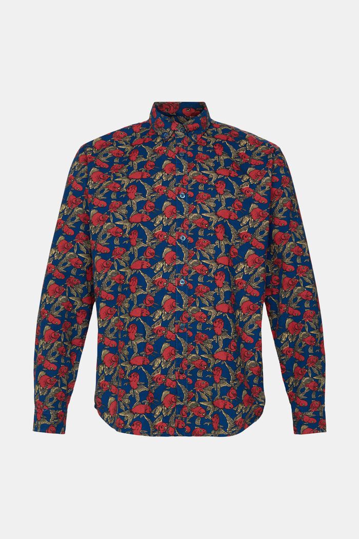 Corduroy fish print shirt, PETROL BLUE, detail image number 5
