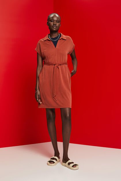 Knitted dress with a tie belt, TENCEL™