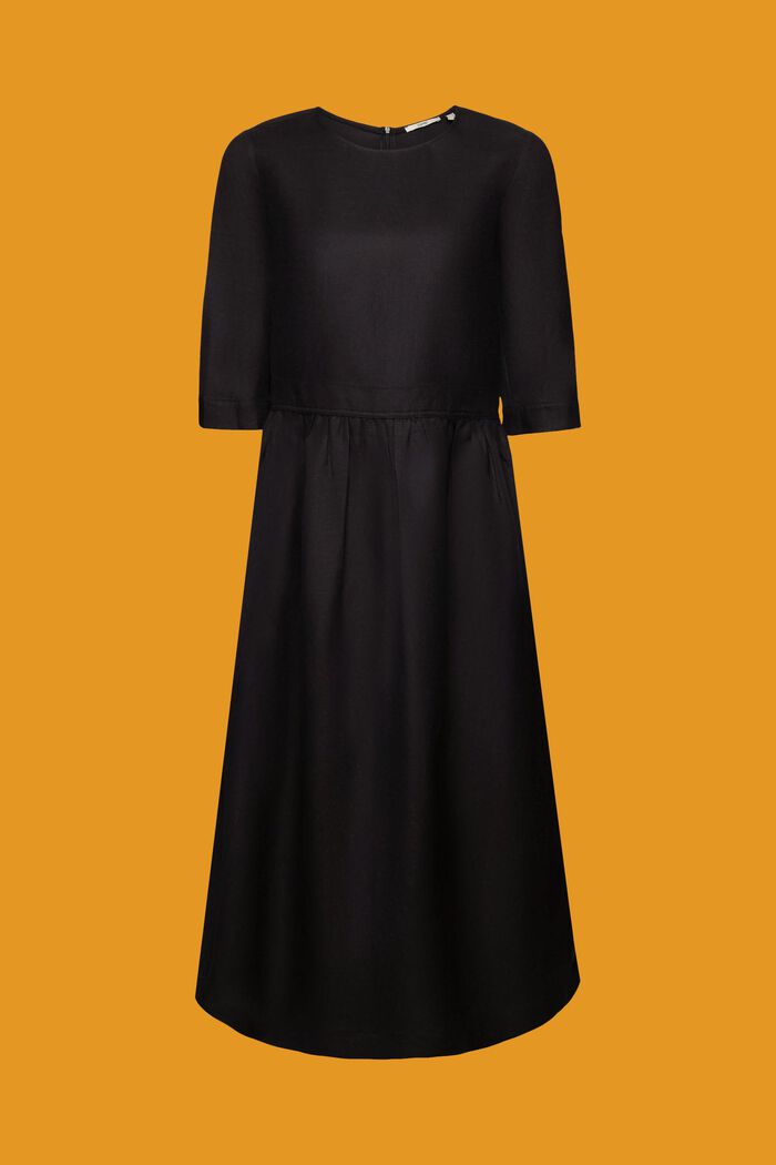 Blended linen and viscose woven midi dress, BLACK, detail image number 6