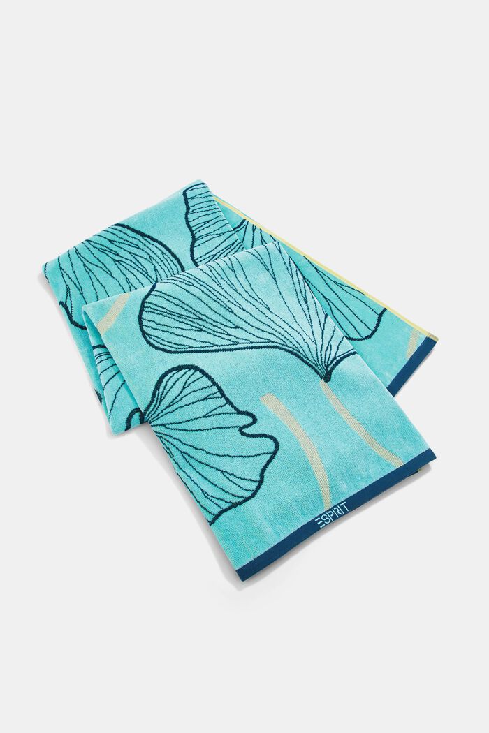 Beach towel with a ginkgo pattern, 100% cotton, TURQUOISE, detail image number 3