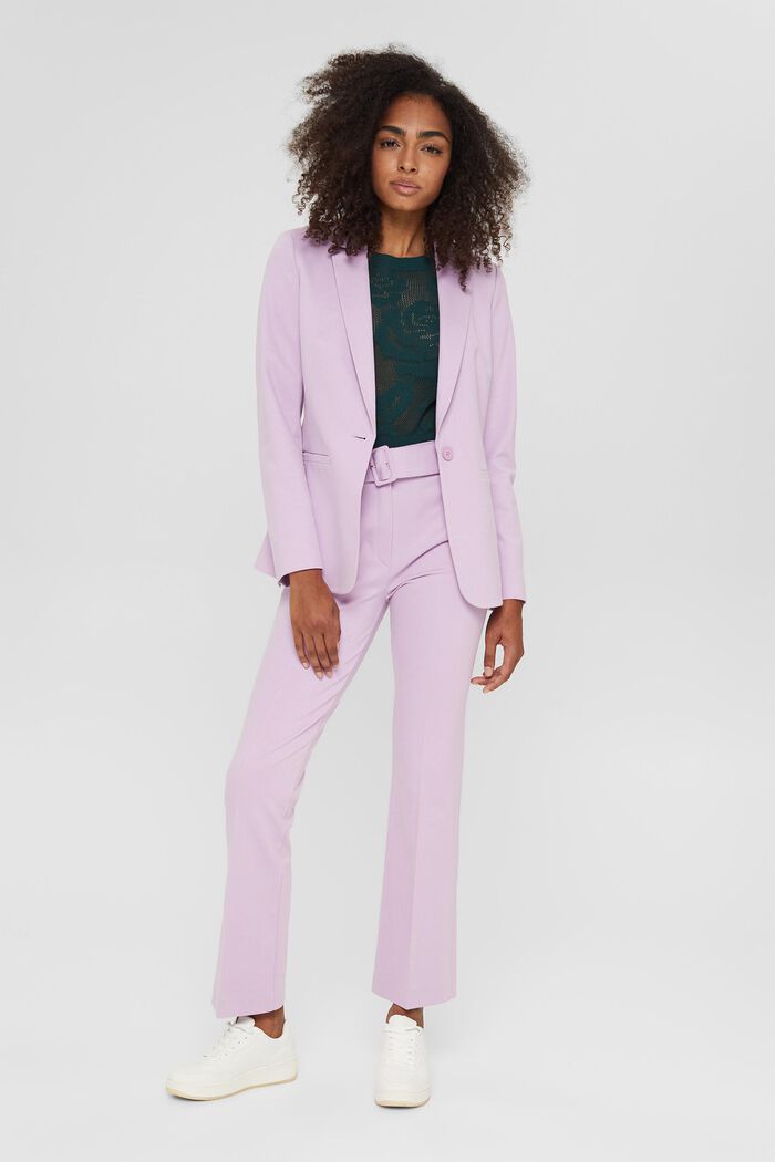 Stretch trousers with a belt and straight leg, LILAC, overview
