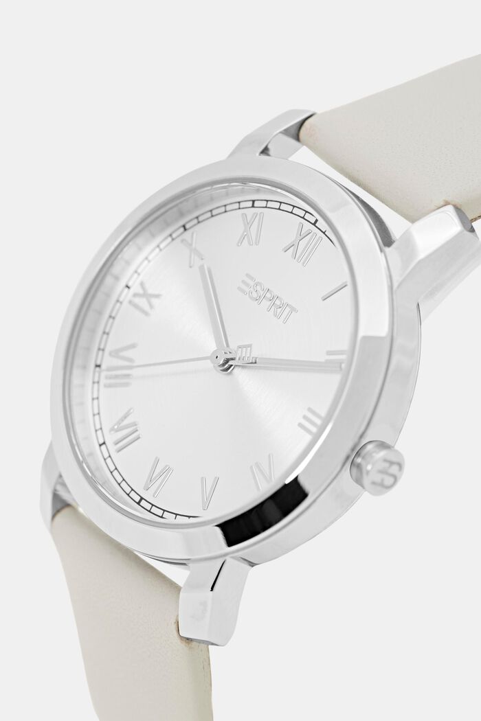 Stainless-steel watch with a leather strap, GREY, detail image number 1
