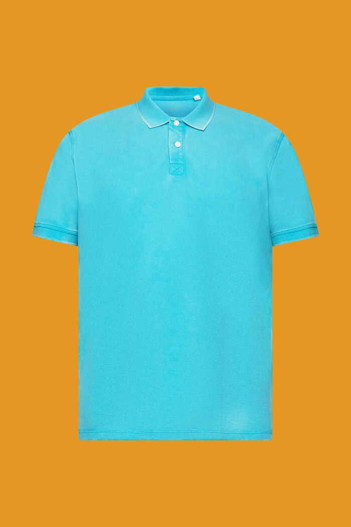 Stone-washed cotton pique polo shirt, AQUA GREEN, detail image number 5