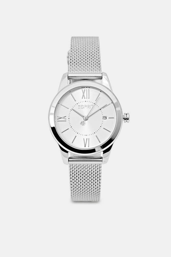Stainless steel watch with a mesh strap and date