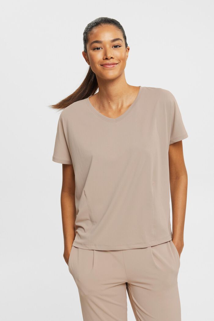 Active v-neck t-shirt with E-DRY, BEIGE, detail image number 0