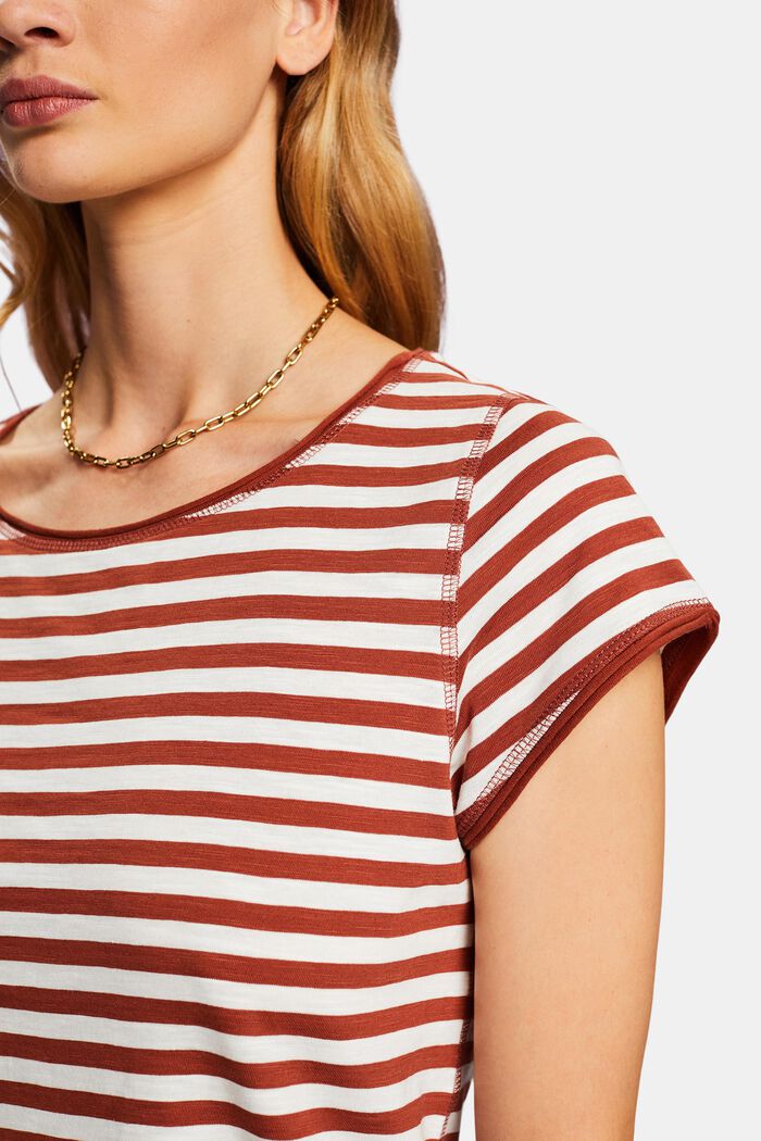 Striped roll edge t-shirt, RUST BROWN, detail image number 2