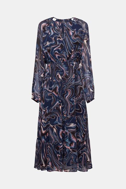 Crinkled chiffon maxi dress with flounce sleeves