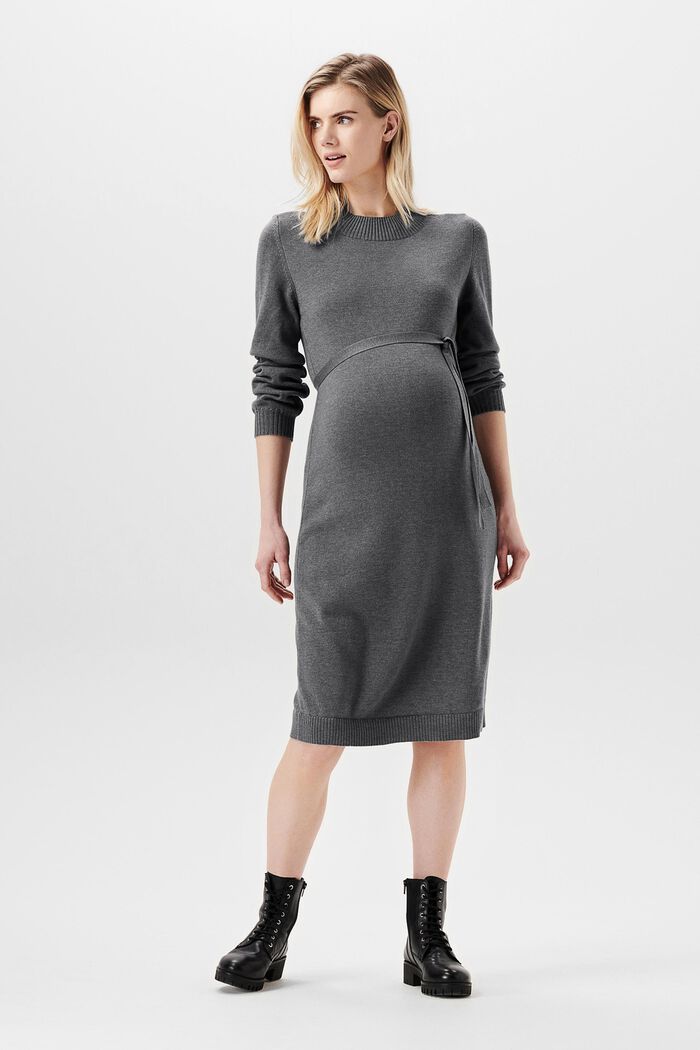 Knitted midi dress with detachable belt, MEDIUM GREY, detail image number 0