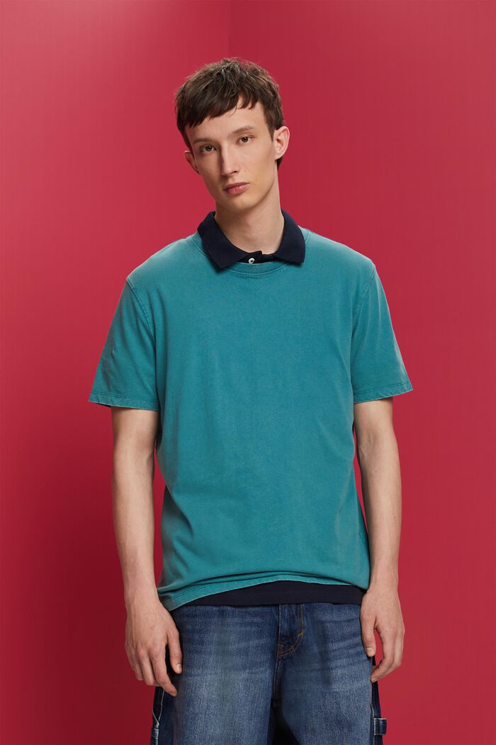 Garment-dyed jersey t-shirt, 100% cotton, TEAL BLUE, detail image number 0