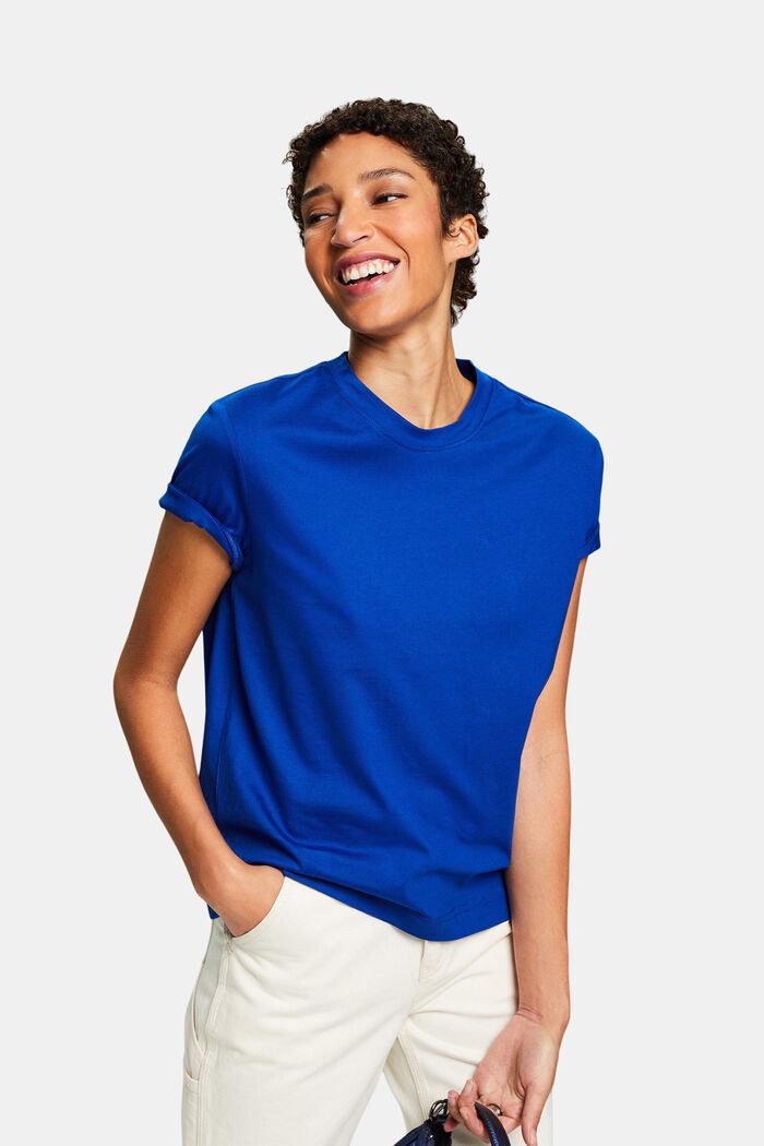 Pima Cotton Crewneck T-Shirt, BRIGHT BLUE, detail image number 0