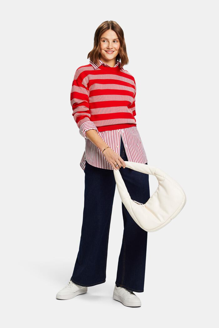 Jacquard Striped Crewneck Sweater, RED, detail image number 1