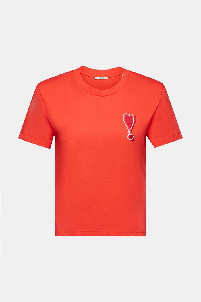 Cotton T-shirt with embroidered heart motif, ORANGE RED, detail image number 7