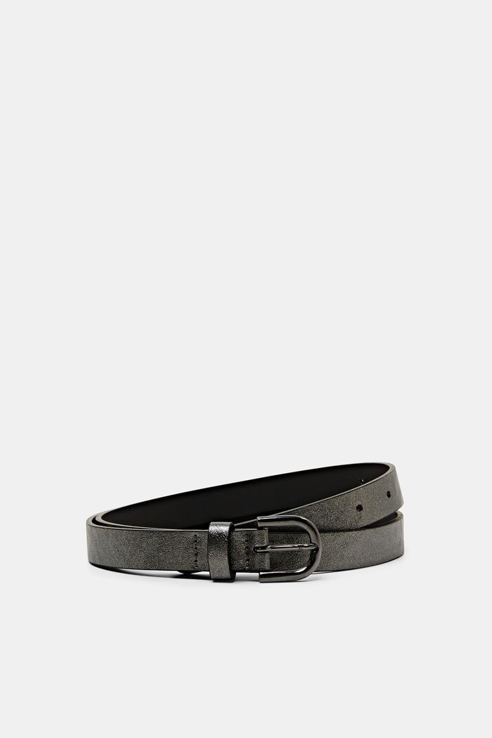 Slim leather belt with metallic finish