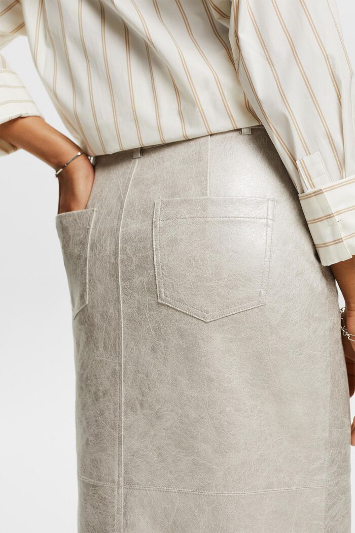 Coated Metallic Midi Skirt, LIGHT GREY, detail image number 3