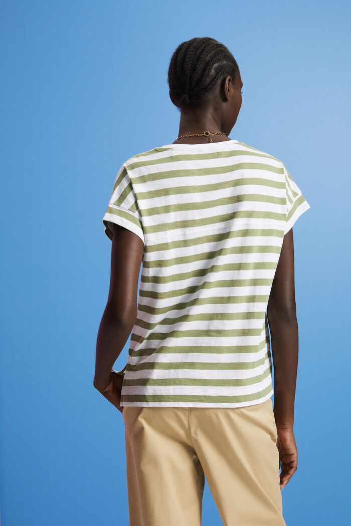 Striped v-neck cotton t-shirt, LIGHT KHAKI, detail image number 3