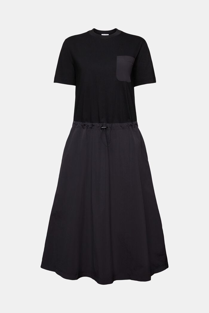 Mixed Material Midi Dress, BLACK, detail image number 5