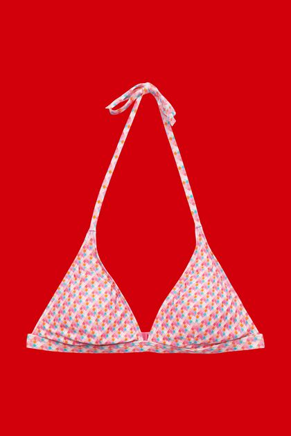 Padded halterneck bikini top with geometric print