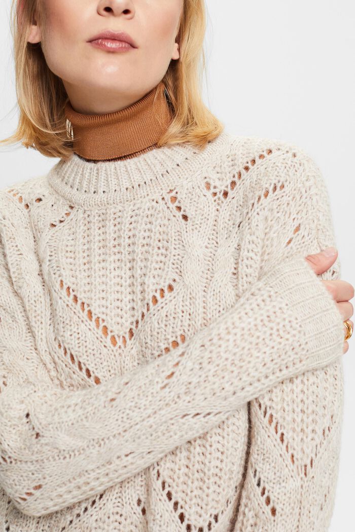 Open Knit Wool-Blend Sweater, DUSTY NUDE, detail image number 3