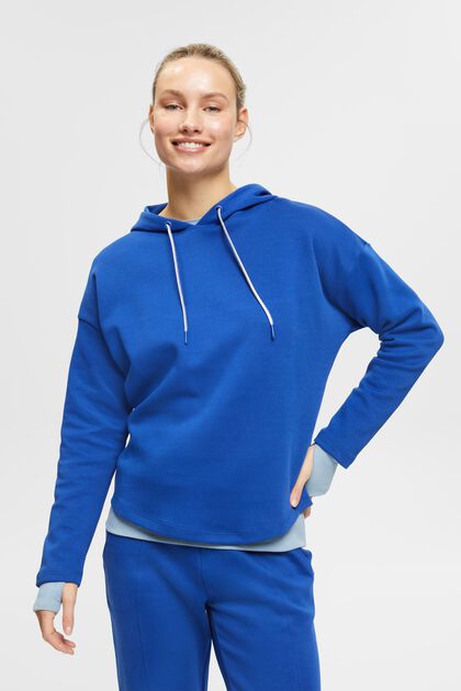 Sweatshirt hoodie, organic cotton blend, BRIGHT BLUE, overview