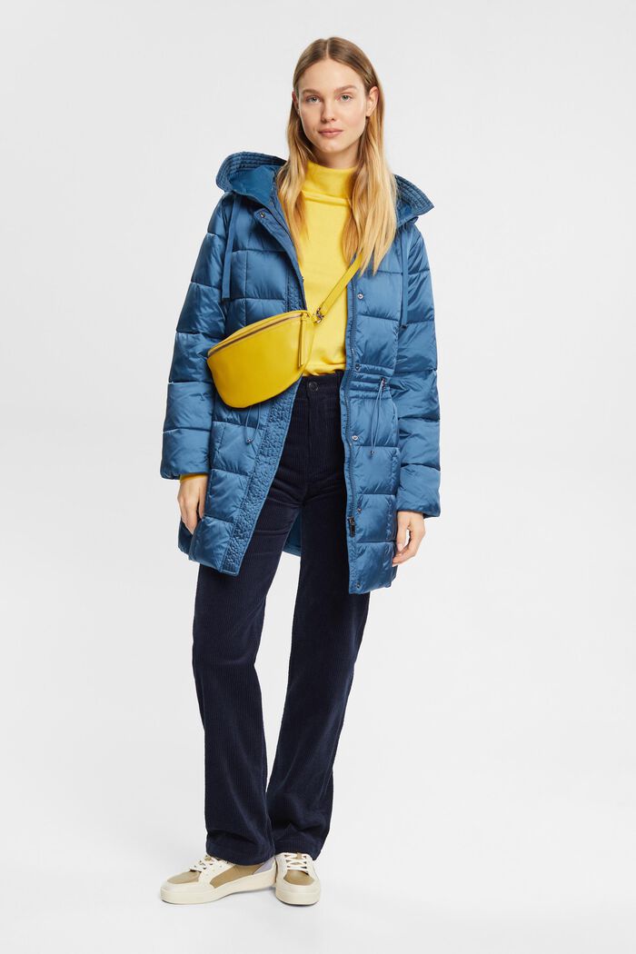 Quilted coat with drawstring waist