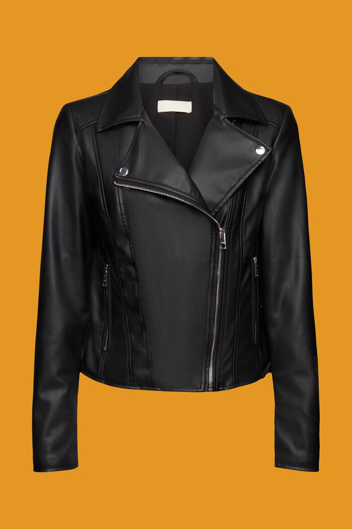 Slim fit faux leather biker jacket, BLACK, detail image number 5