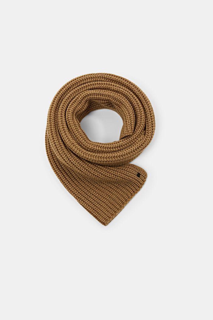 Rib knit wool blend scarf